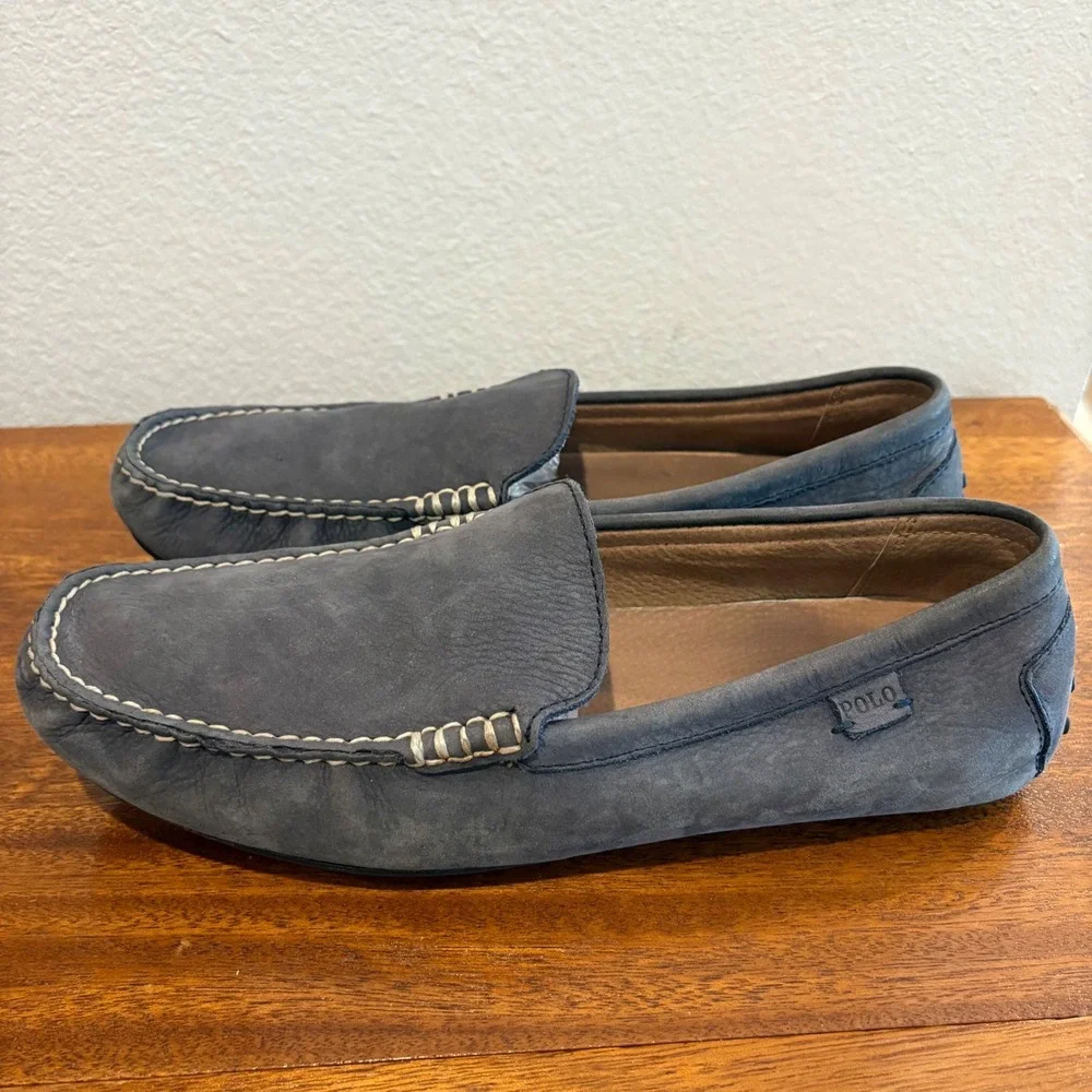 Polo Ralph‎ Lauren Driving Loafers Blue Leather Men Size 11.5 D Woodley Moccasin - Picture 2 of 11